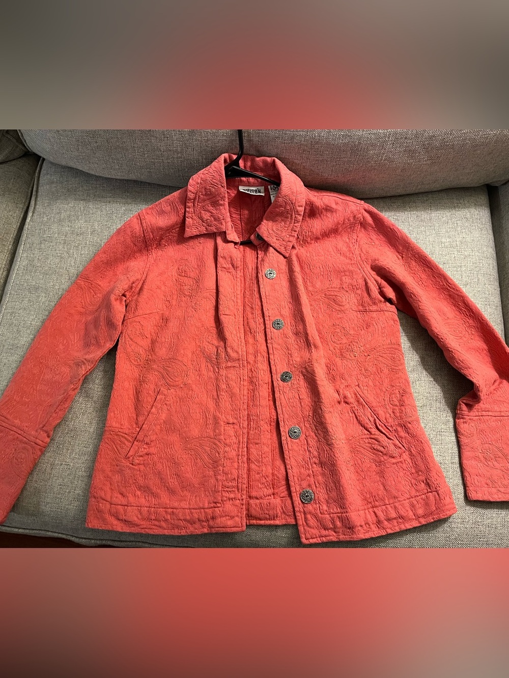Vintage Coral Textured Button-Front Jacket - Women - Chicos Design